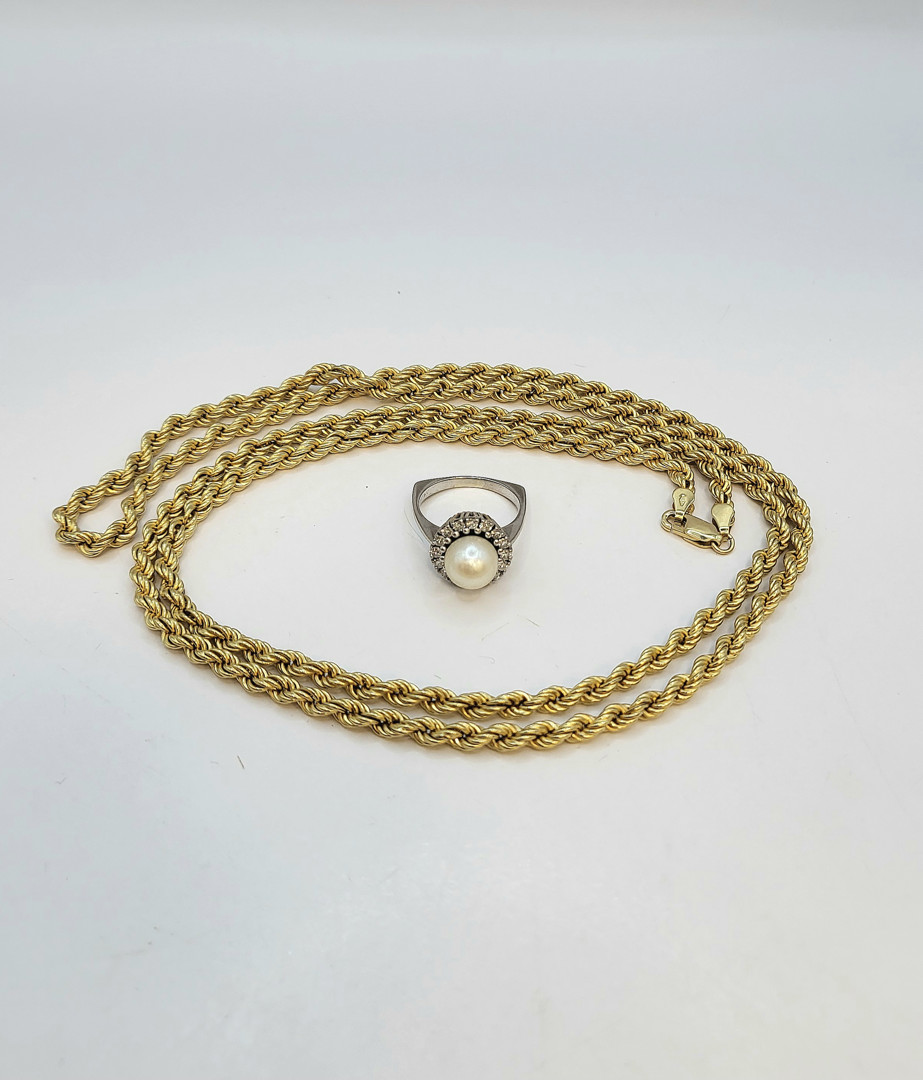 Anello e collana oro diamantini perla 