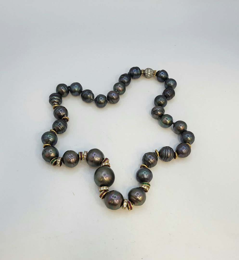 Collana perle oro pietre diamantini