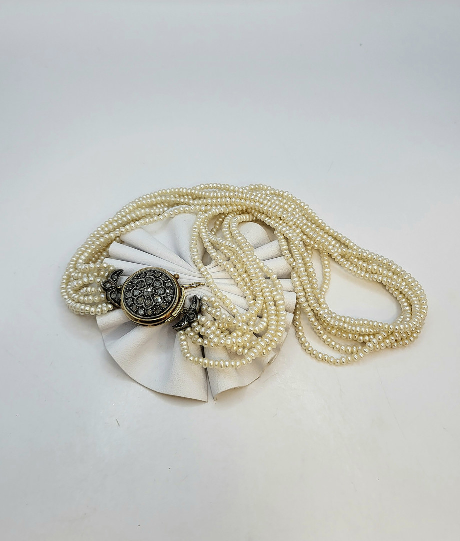 Collana oro argento perle diamanti 