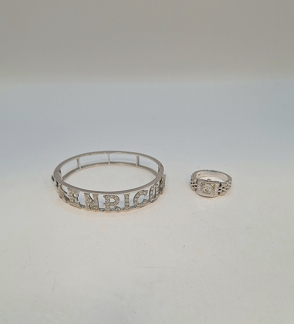 Anello e bracciale oro diamantino pietre