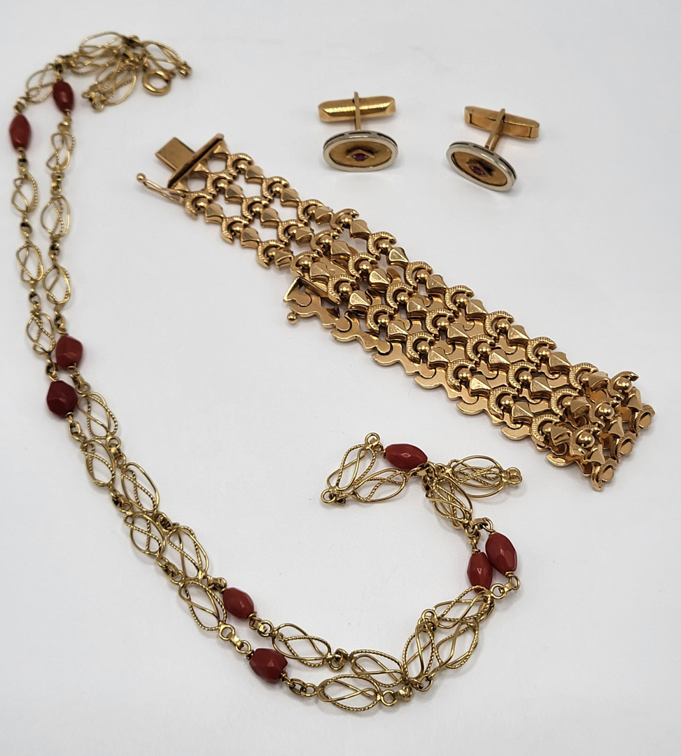 Bracciale collana e due gemelli in oro pietre 