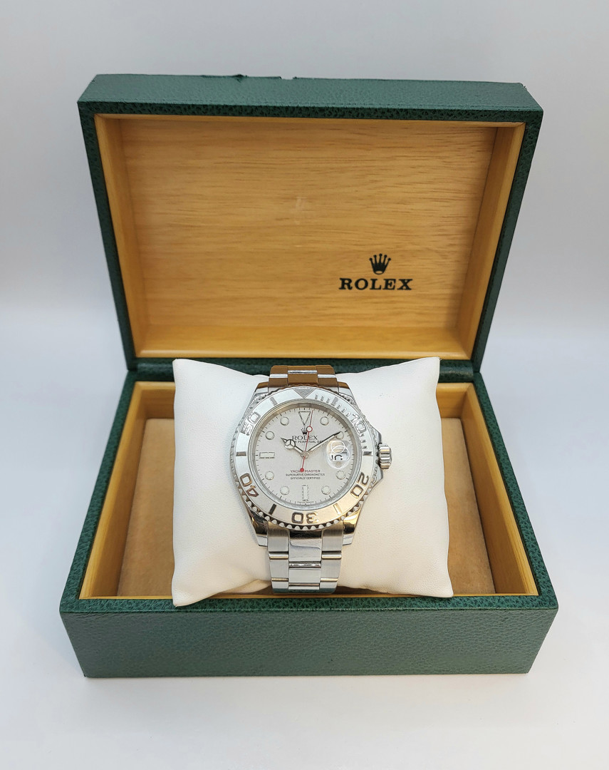 Orologio acciaio ghiera platino Rolex Yacht-Master scatola a corredo