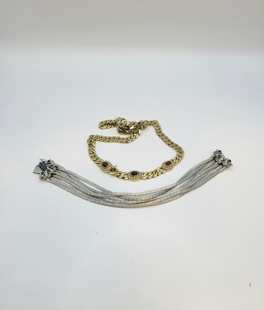 Collana e bracciale oro pietre