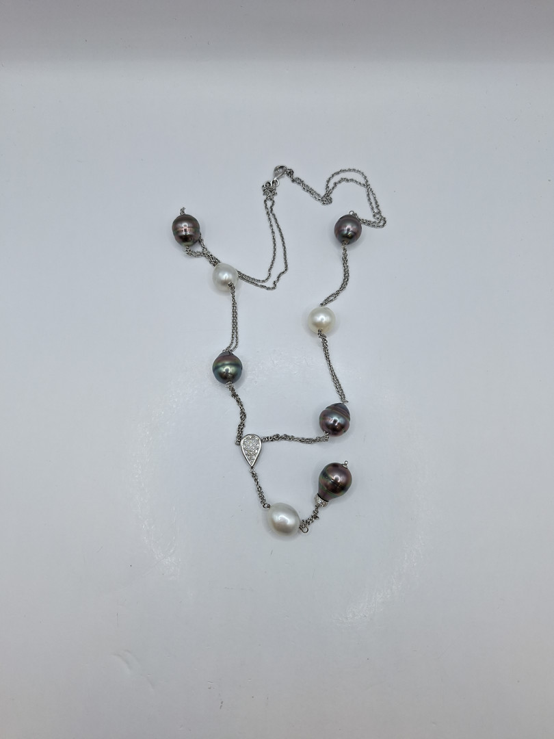 Collana oro diamantini perle