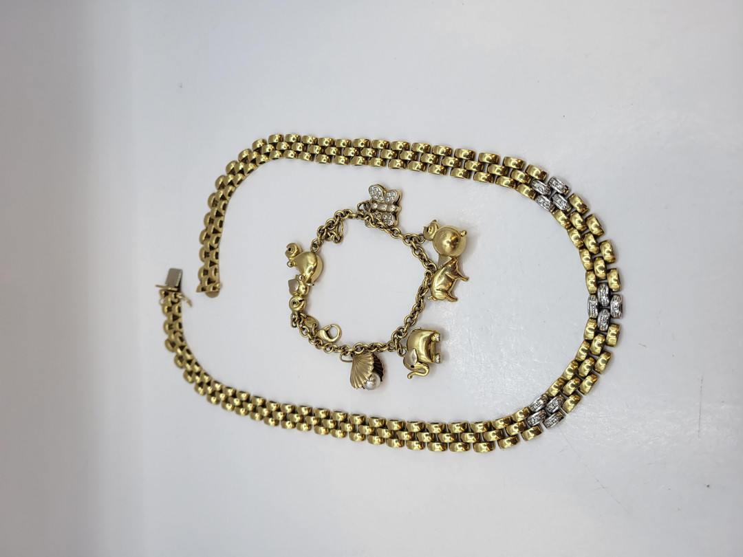 Collana e bracciale oro diamantini pietre perla