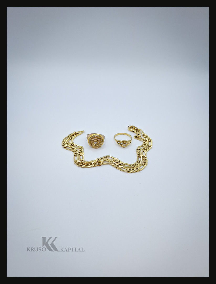 Collana e due anelli oro pietre diamantini