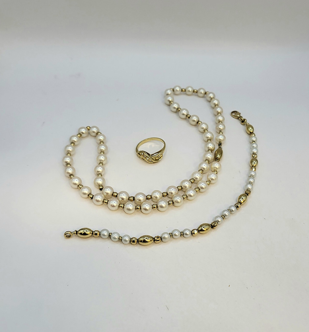 Bracciale collana e anello oro perle diamantini