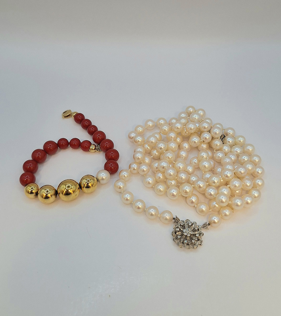 Collana bracciale perle pietre oro