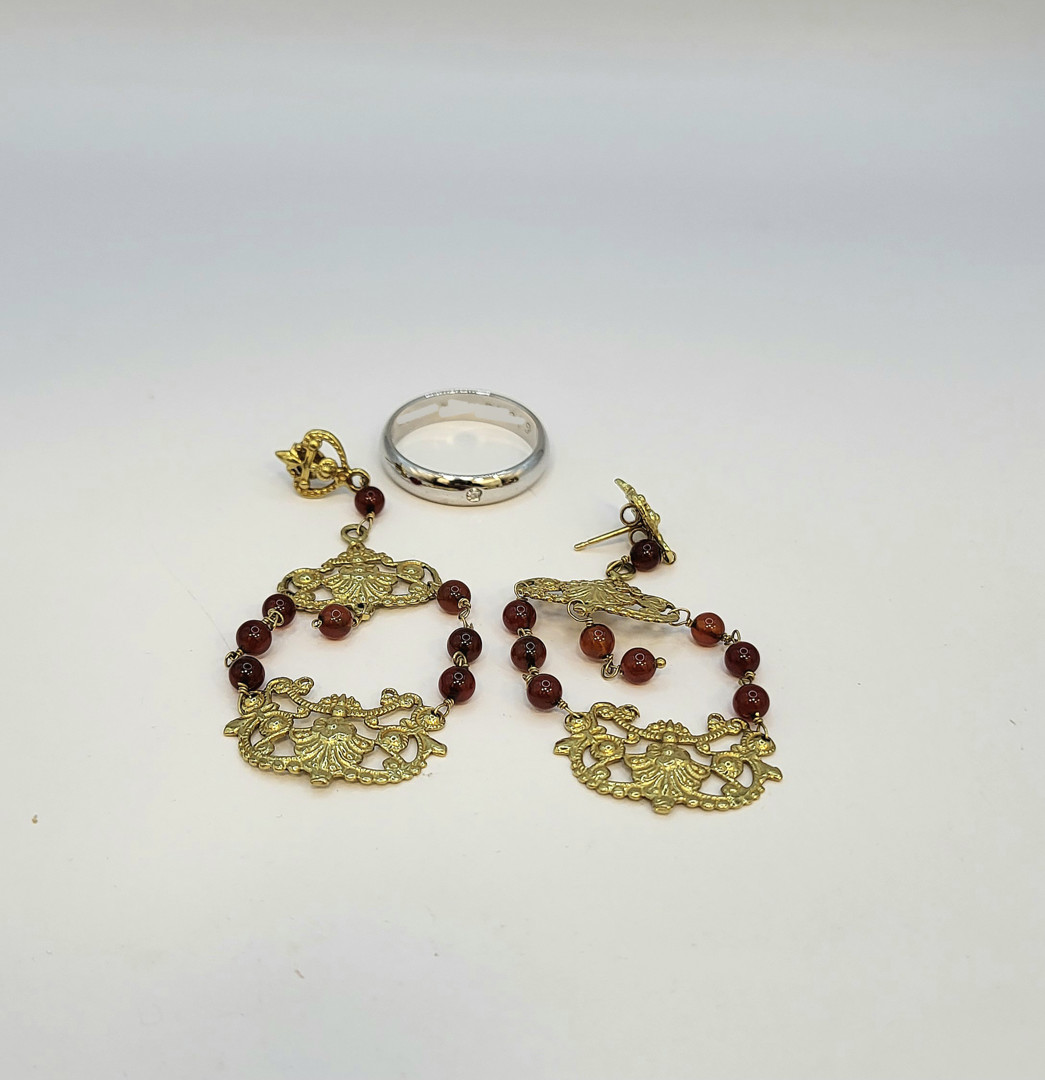 Anello paio orecchini oro diamantino pietre