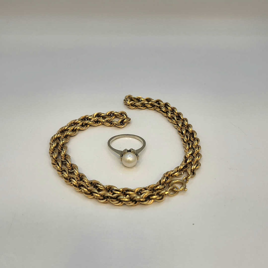 Collana e anello oro perla
