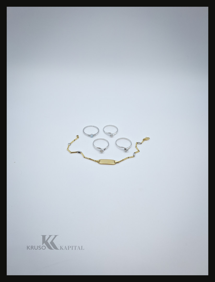 Bracciale e quattro anelli oro pietre diamantini