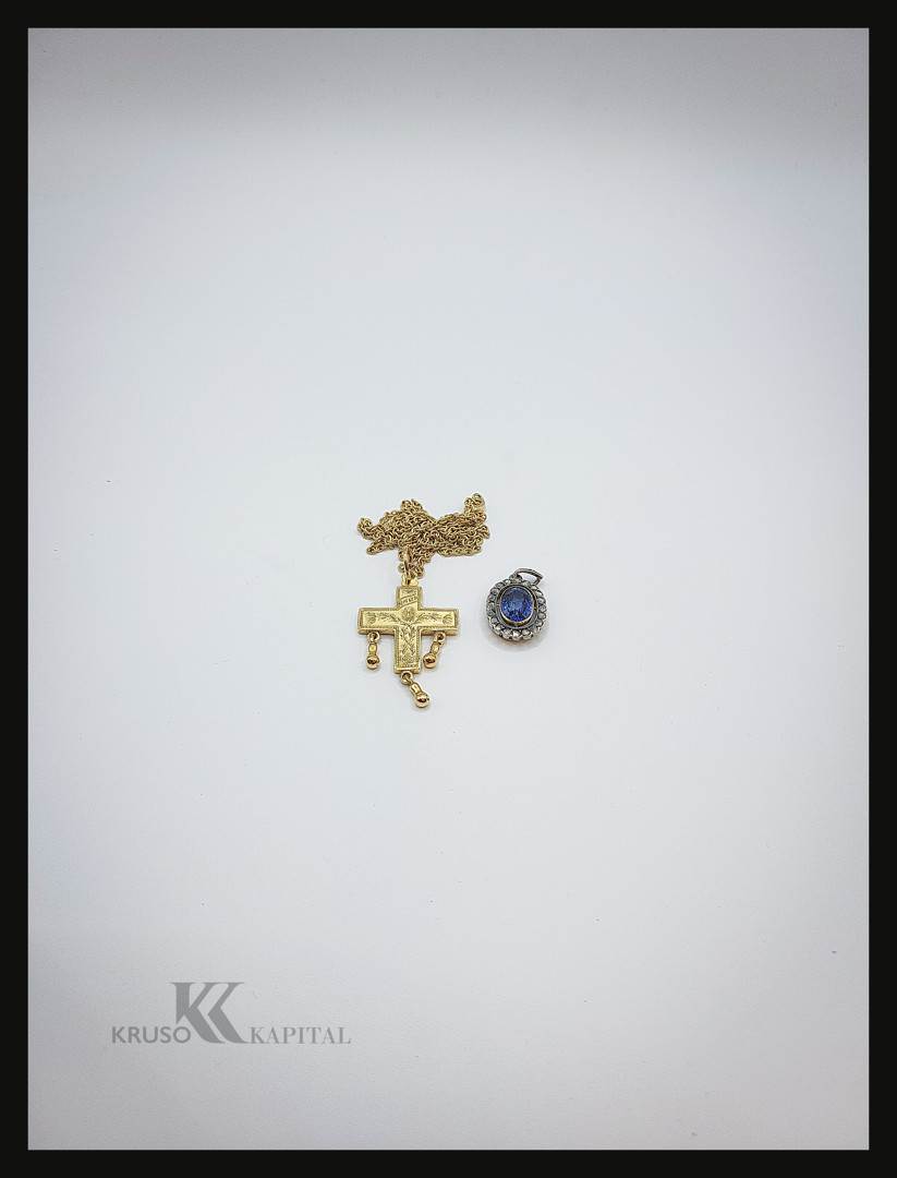 Catenina e due ciondoli oro argento diamanti pietra