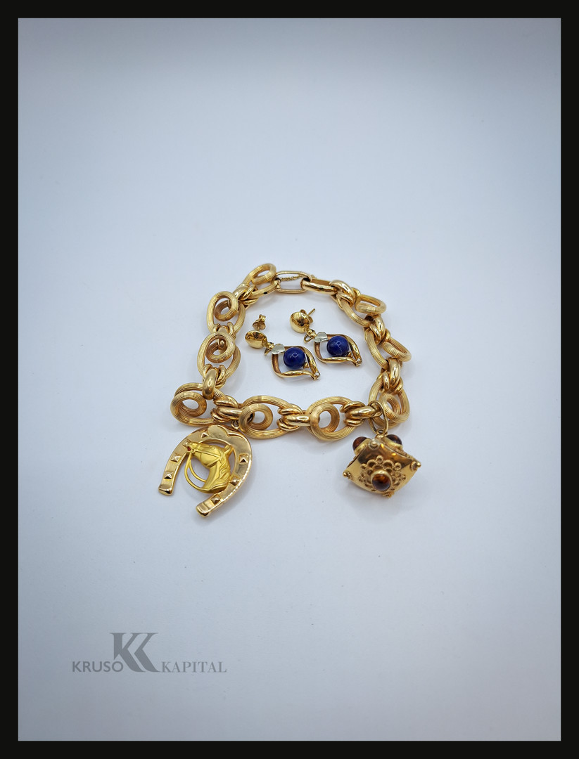 Bracciale e un paio orecchini oro pietre