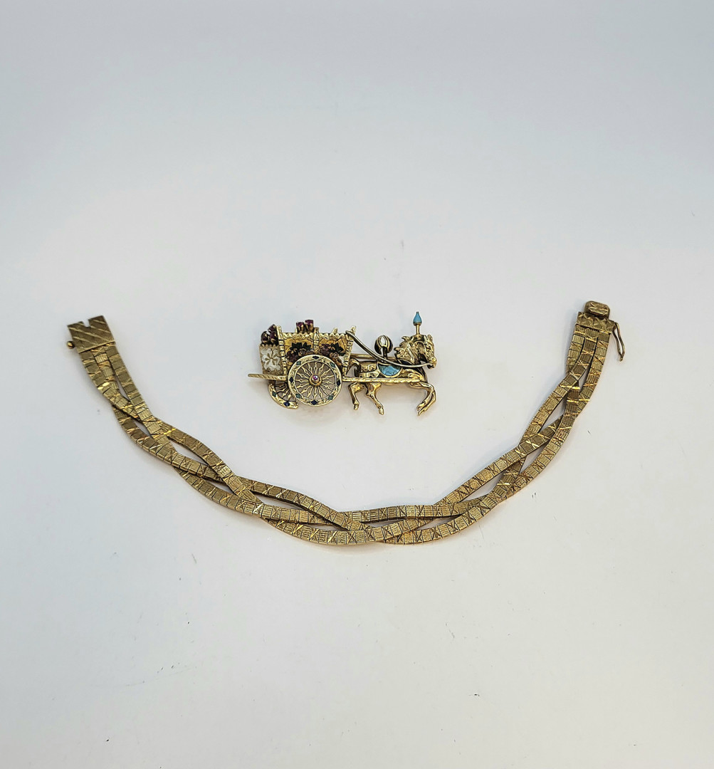 Bracciale e spilla oro pietre