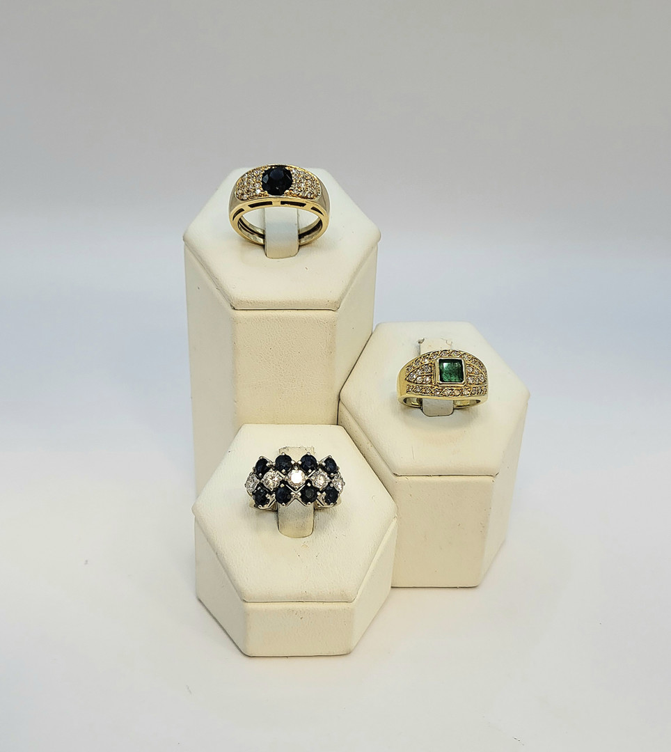 3 anelli oro pietre diamantini