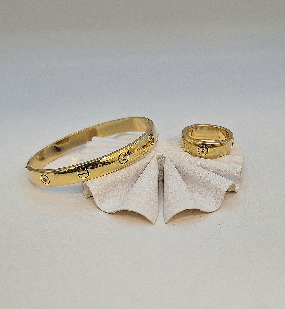 Bracciale e anello oro diamantini