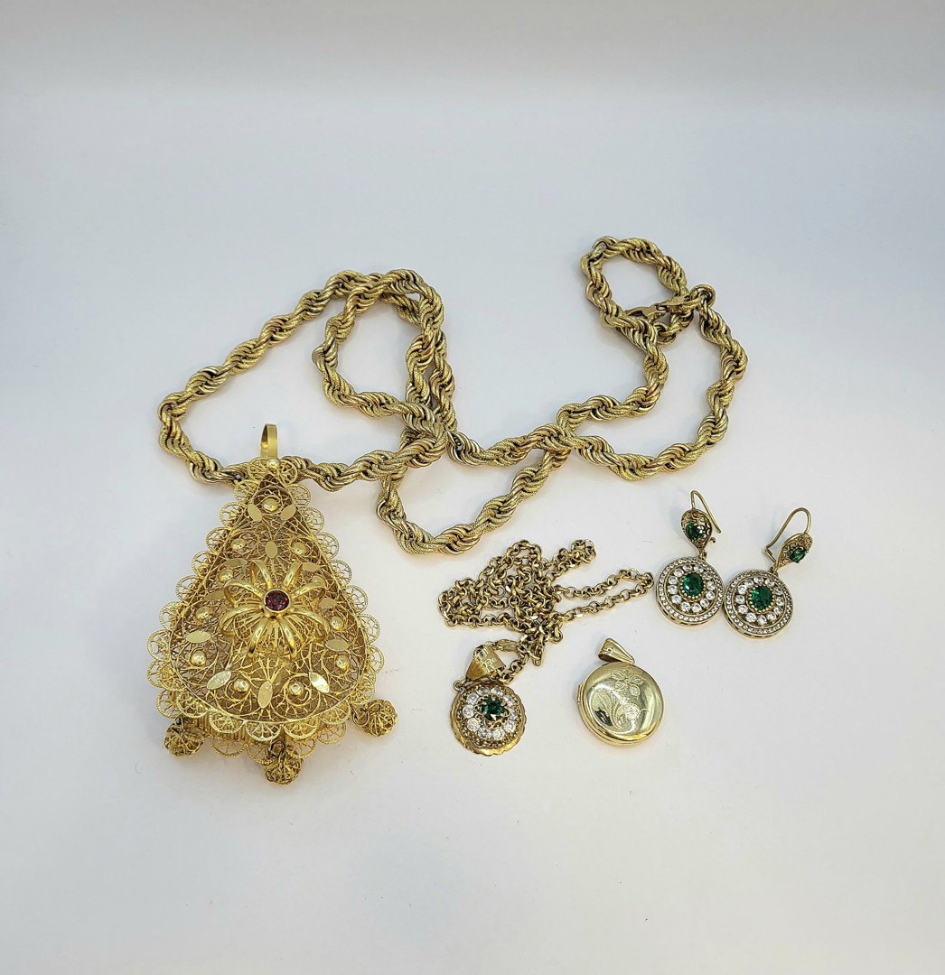 2 catene 3 ciondoli oro paio orecchini