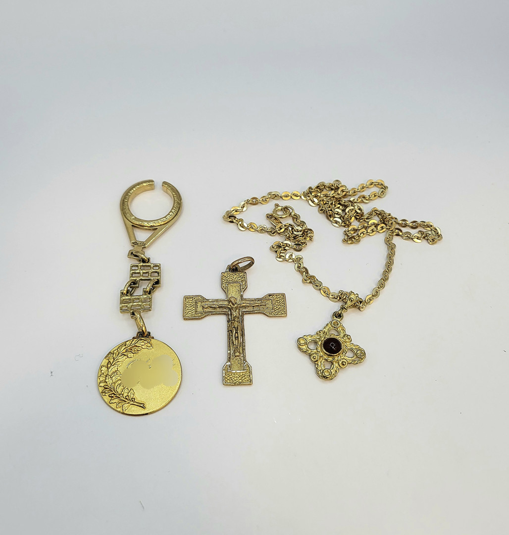 Portachiavi collana 2 croci oro pietra
