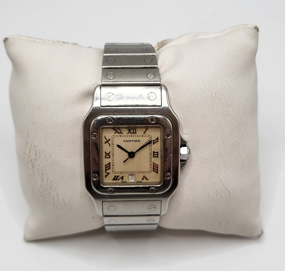 Bracciale con orologio acciaio cartier santos galbée