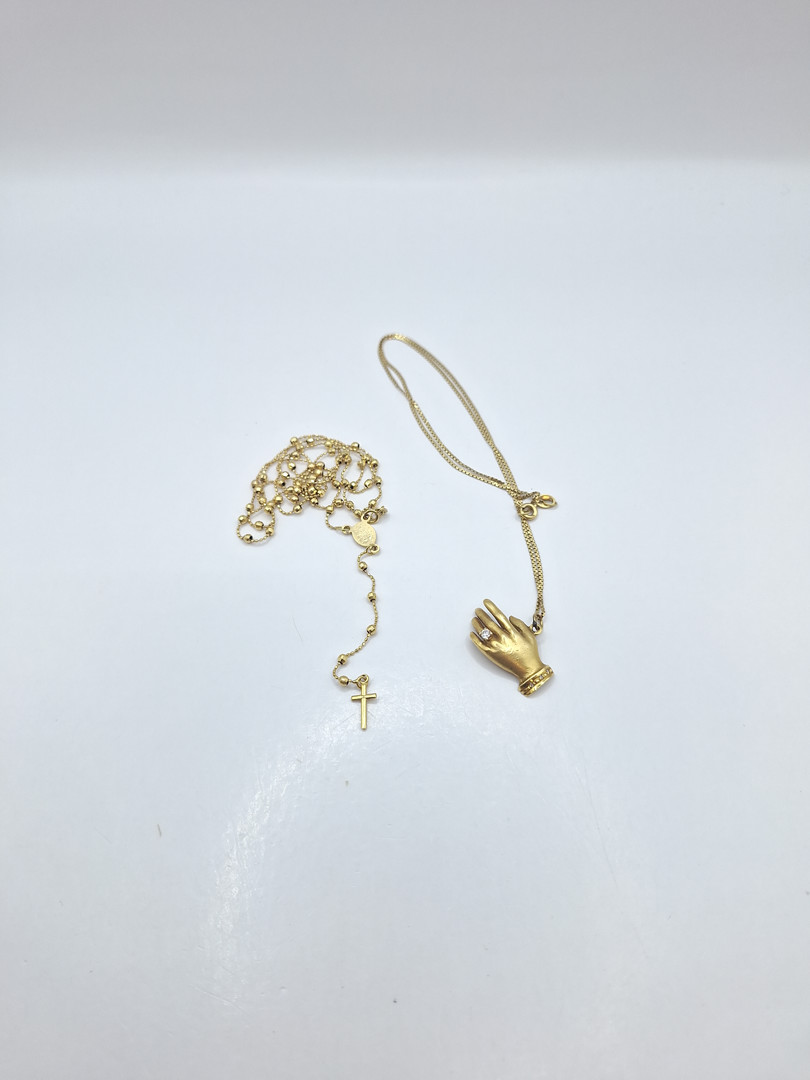 Collana ciondolo e rosario oro diamantini