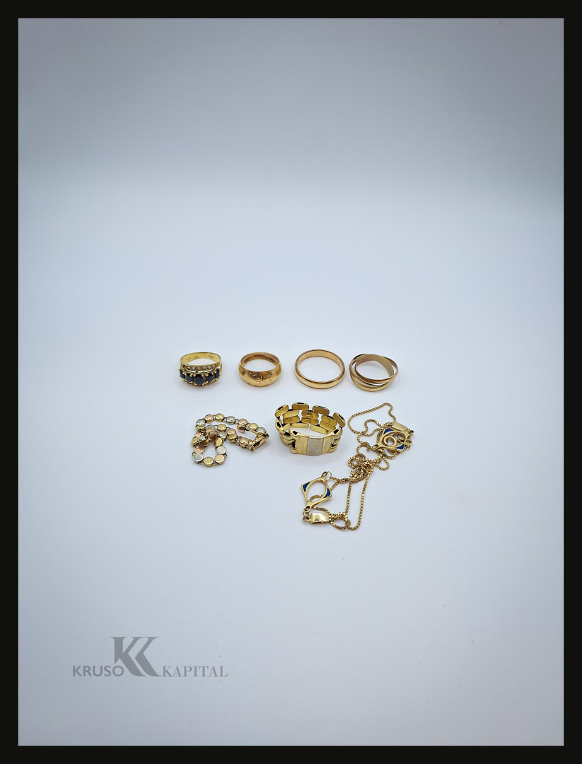 Collana braccialetto e cinque anelli oro pietre 