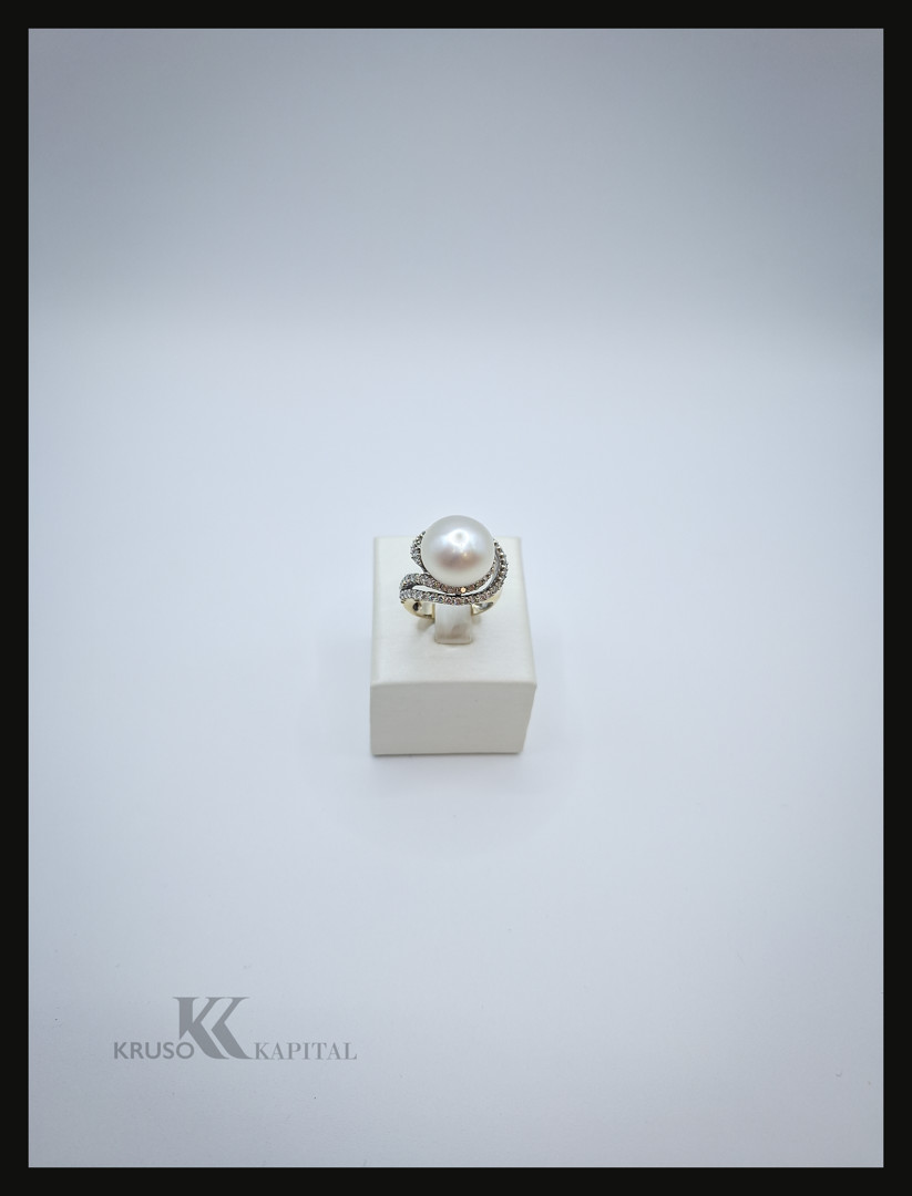 Anello oro perla diamantini