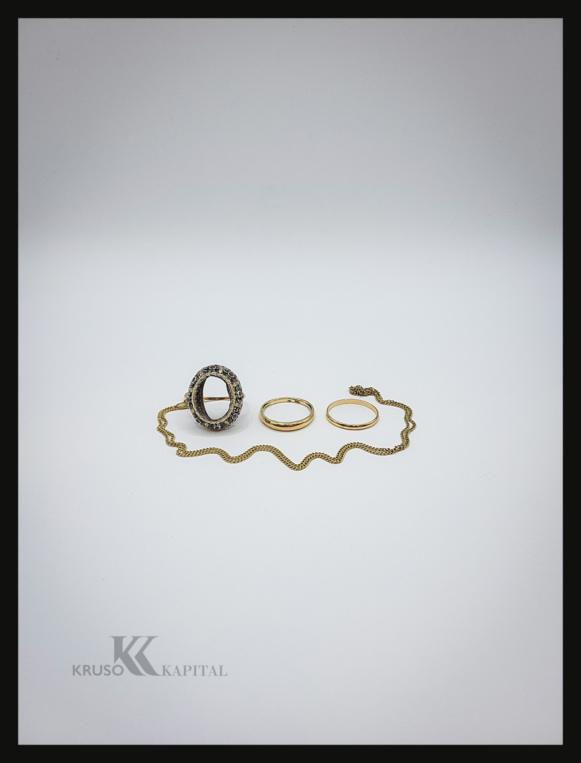 Catenina tre anelli oro argento pietre