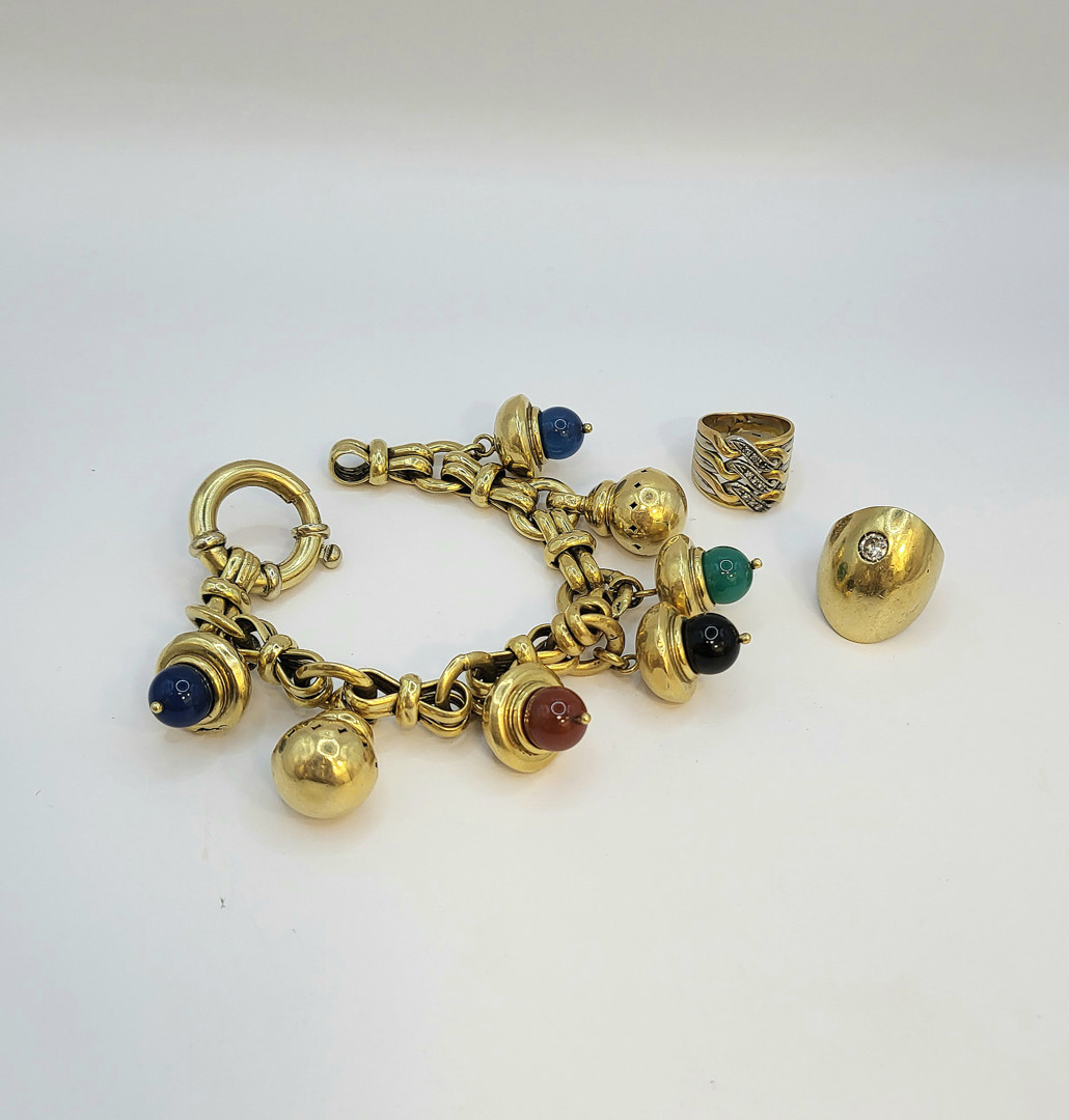 2 anelli bracciale oro pietre diamanti