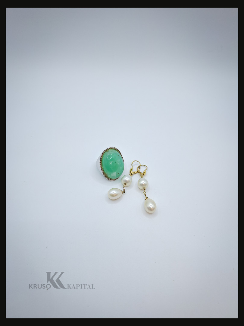 Anello e paio orecchini oro pietre perle
