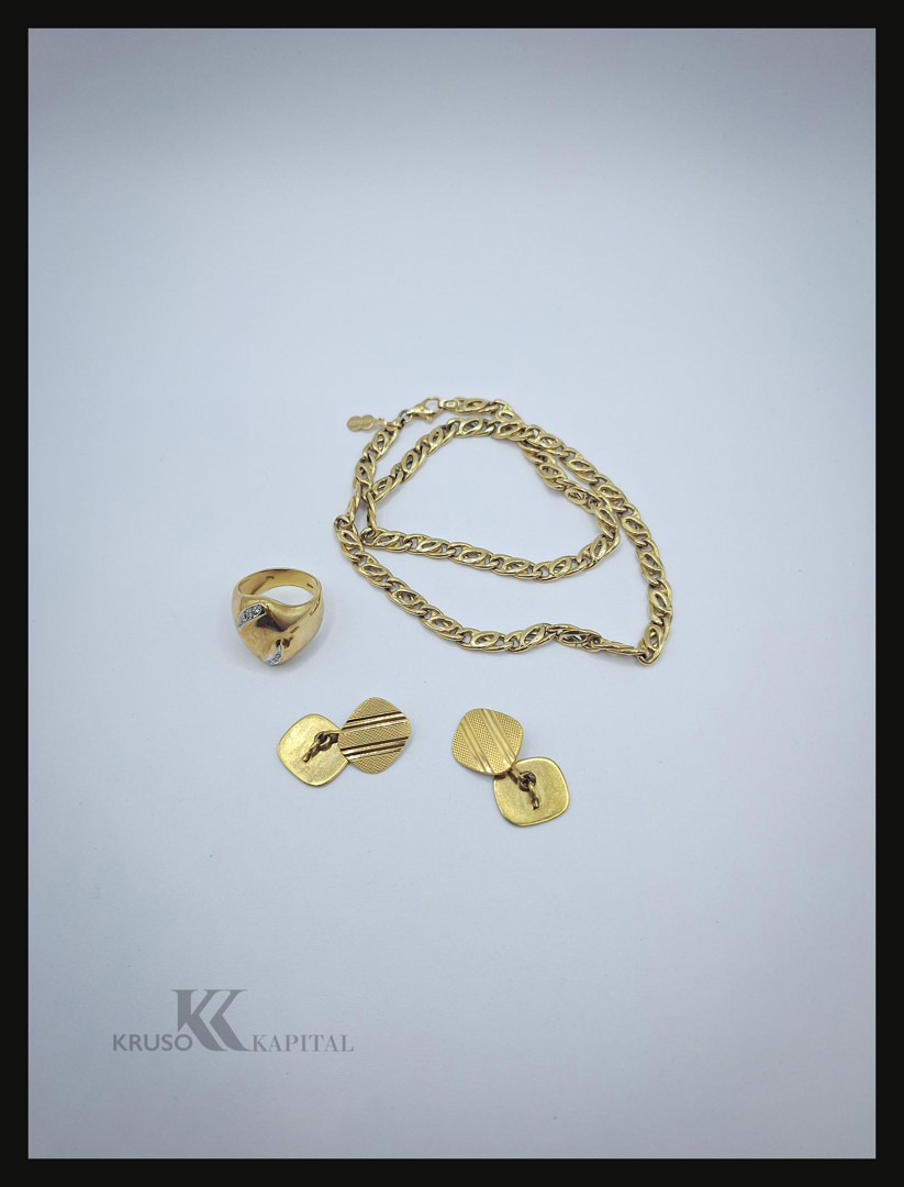 Collana anello e due gemelli oro pietre 