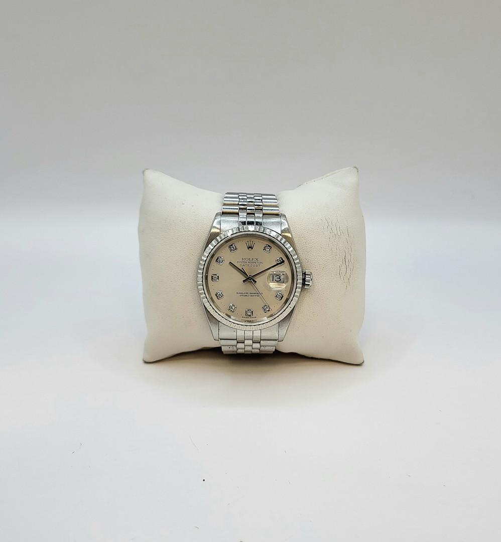 Orologio Rolex Datejust acciaio ghiera oro indici con diamanti