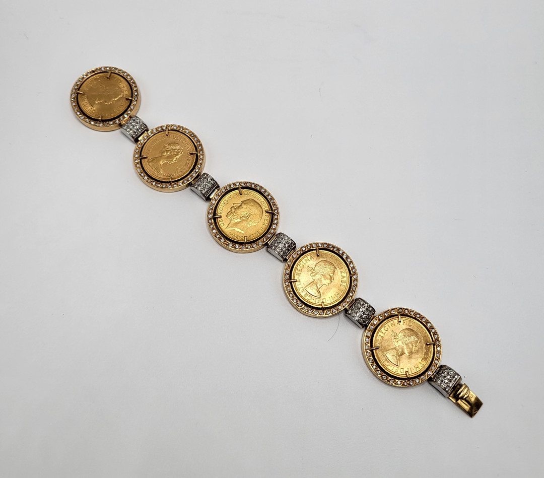 Bracciale cinque monete oro diamantini