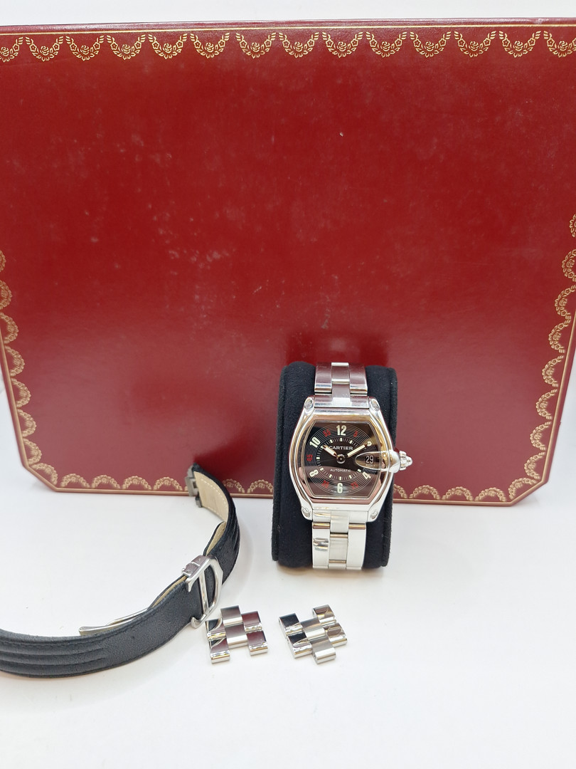 Orologio acciaio Cartier Roadster automatico con bracciale pelle, astuccio , quattro maglie aggiuntive