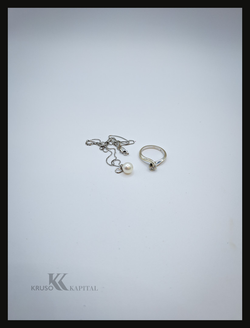 Catenina e anello oro diamanti perla 