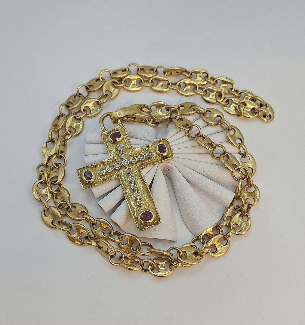 Collana e croce oro pietre diamantini