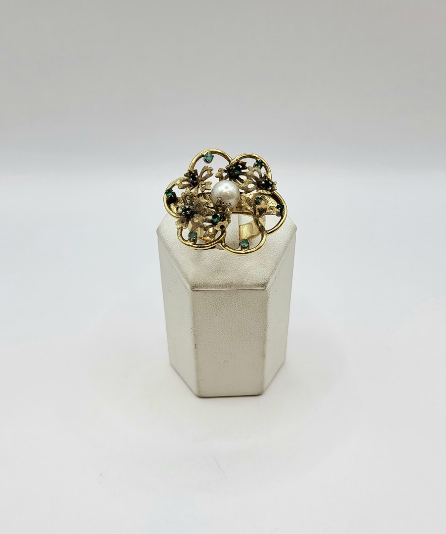 Anello oro pietre perla 