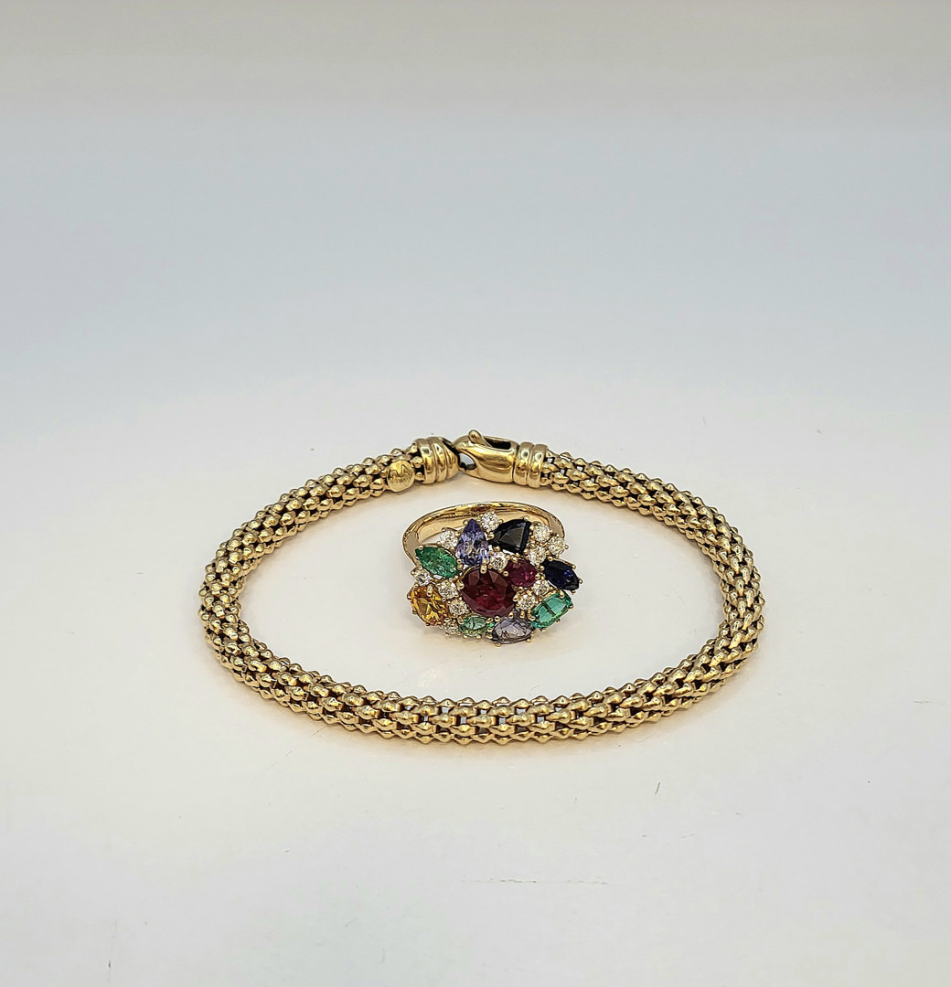 Bracciale e anello oro pietre diamanti 