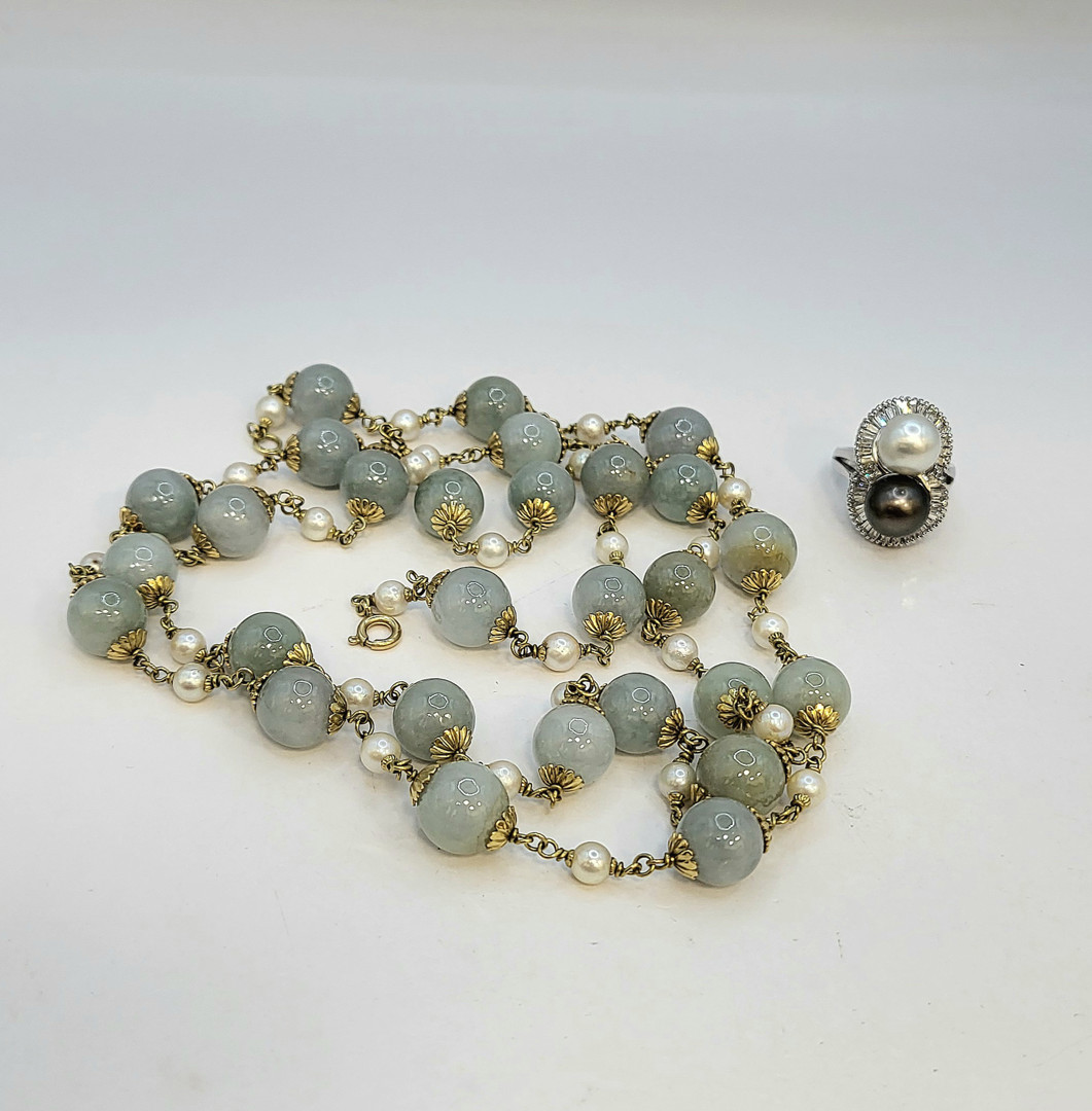 Collana e anello oro diamanti perle pietre