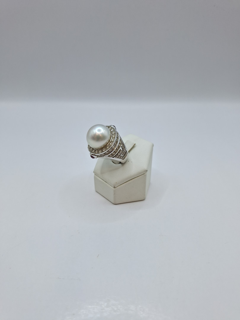 Anello oro pietre diamantini perla 