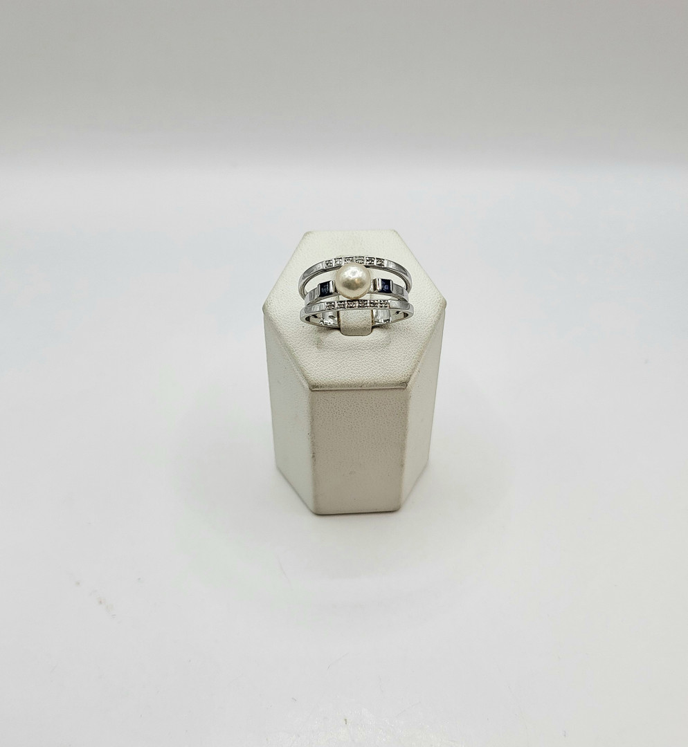 Anello oro diamantini pietre perla 