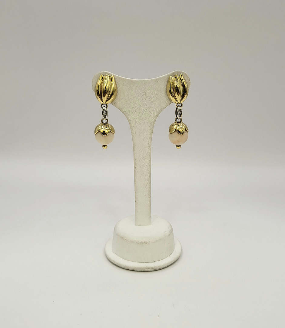 Paio orecchini oro corallo diamantini