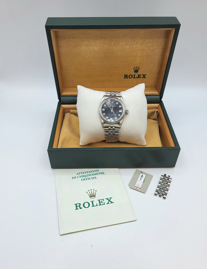 Orologio acciaio ghiera oro indici con diamanti Rolex Datejust con scatola, garanzia, maglie aggiuntive e sfere a corredo