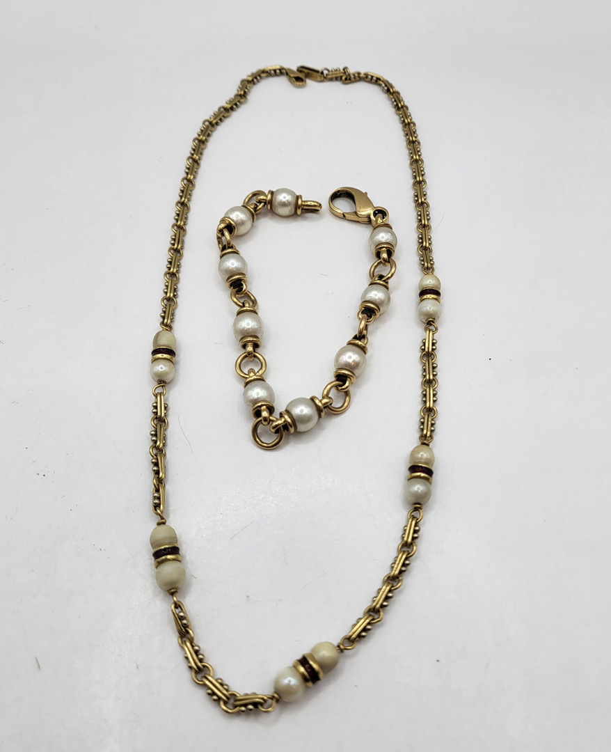 Collana e bracciale oro smalto perle 