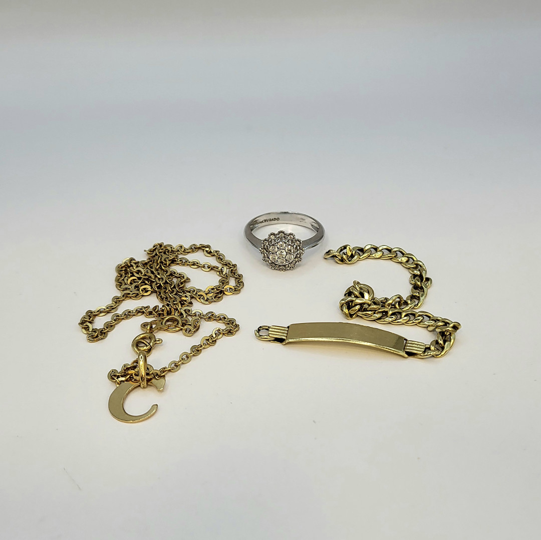 Anello bracciale collana ciondolo oro diamantini