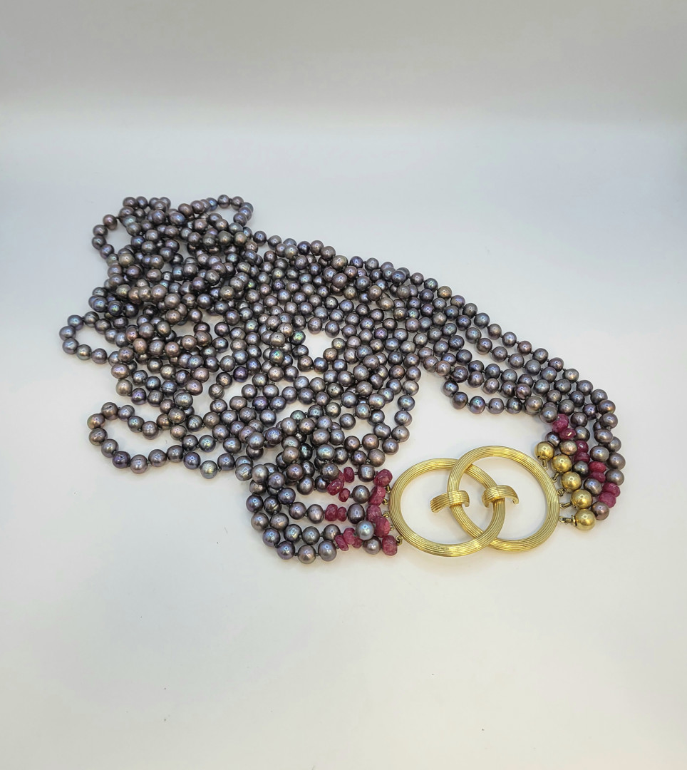 Collana perle pietre chiusura oro