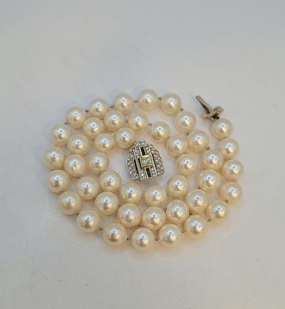 Collana perle oro pietre diamanti
