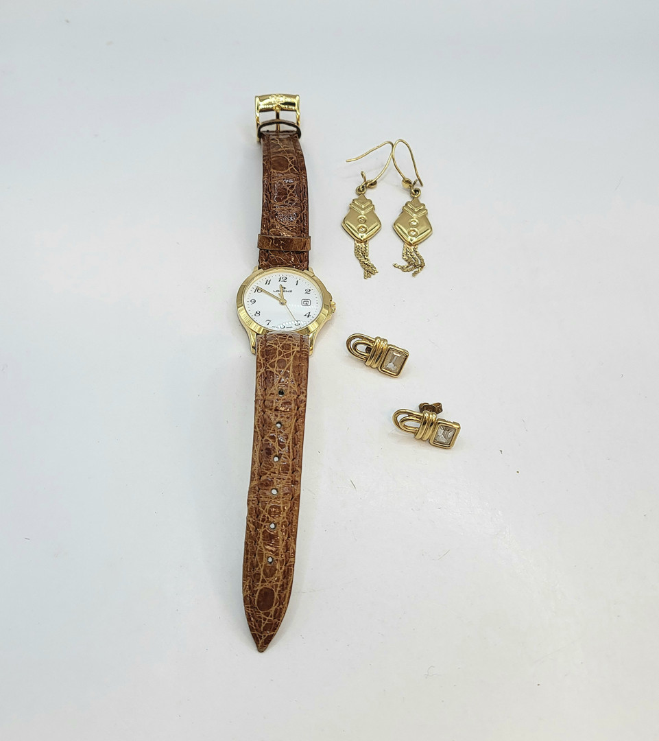 Orologio e due paia orecchini oro pietre