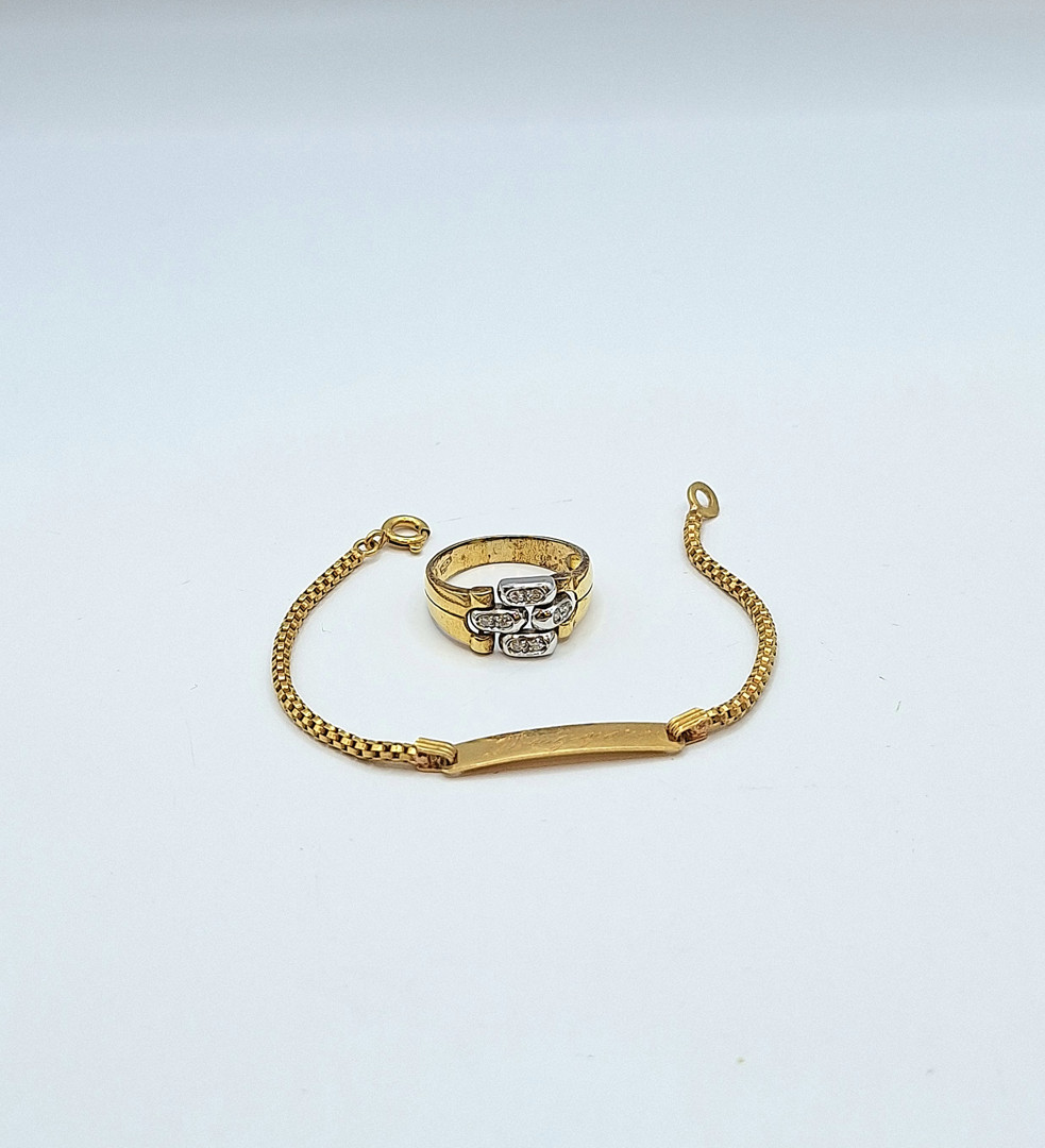 Bracciale e anello oro diamantini