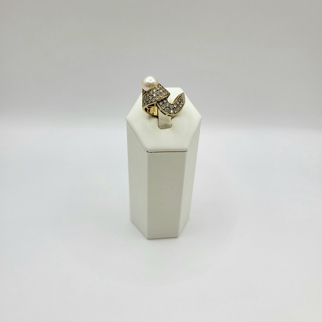 Anello oro diamantini perla 