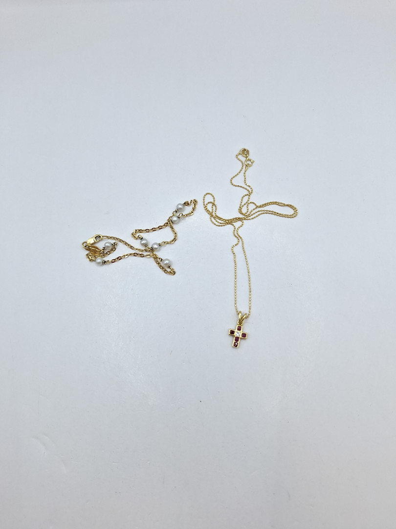 Bracciale collana e croce in oro pietre diamantino perline 